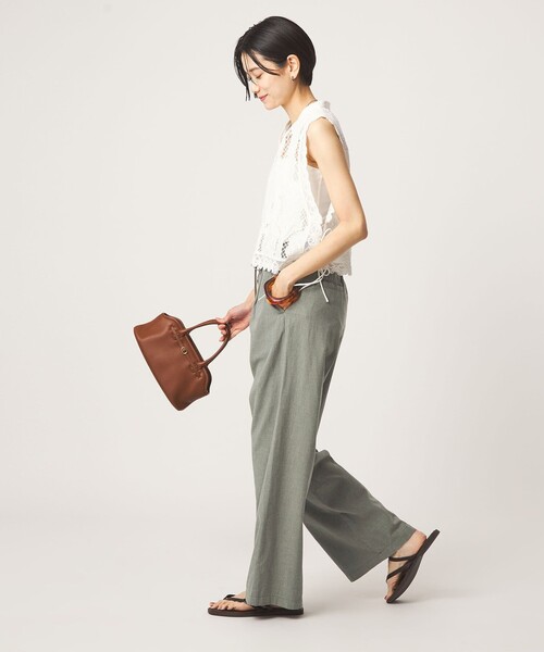 ワイドパンツ パンツ 「size SHORT/TALLあり」BREEZE LINEN ブリーズリネン ワイド パンツ レディースの画像