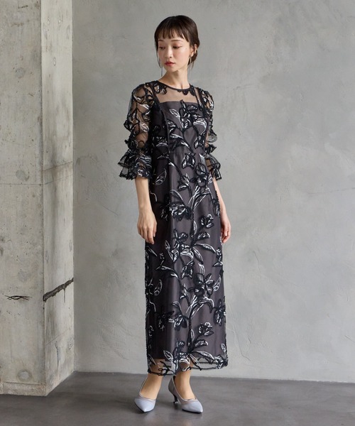 「AIMER」 7分袖ワンピース LARGE ブラック レディース_画像2