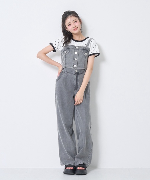 セットアップ 「LTXC/接触冷感」デニムパンツビスチェセット キッズ 子供服 女の子の画像