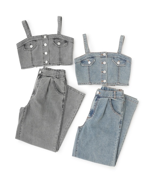 セットアップ 「LTXC/接触冷感」デニムパンツビスチェセット キッズ 子供服 女の子の画像