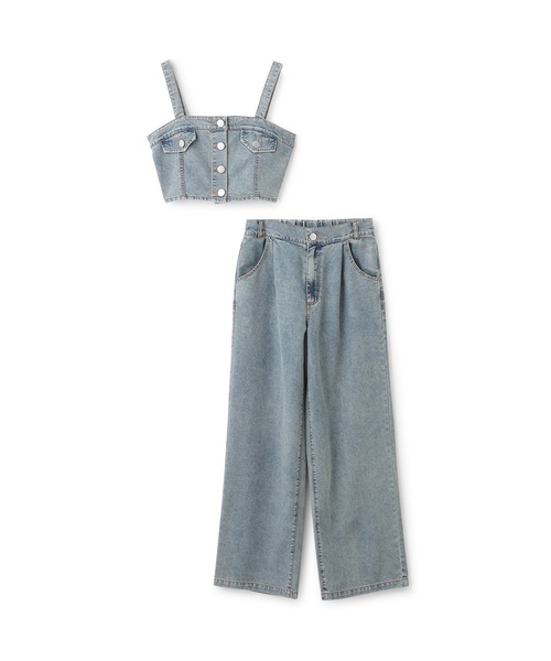 セットアップ 「LTXC/接触冷感」デニムパンツビスチェセット キッズ 子供服 女の子の画像