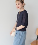 カーディガン 夏 半袖 配色フリルレイヤードカ...の詳細画像3