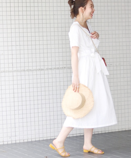 IENA ホワイト 半袖 ロングワンピース SLOBE IENA（スローブイエナ） ワンピース 半袖 2WAYカシュクール