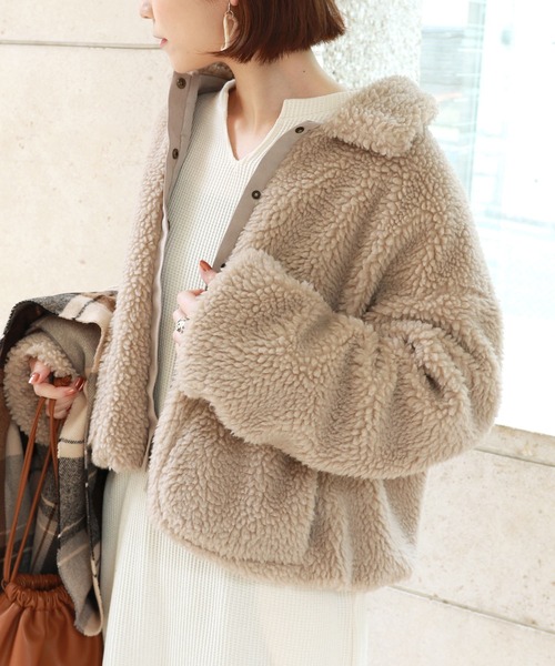 andme ジャケット ブルゾン 襟付きシープ風ボアブルゾン