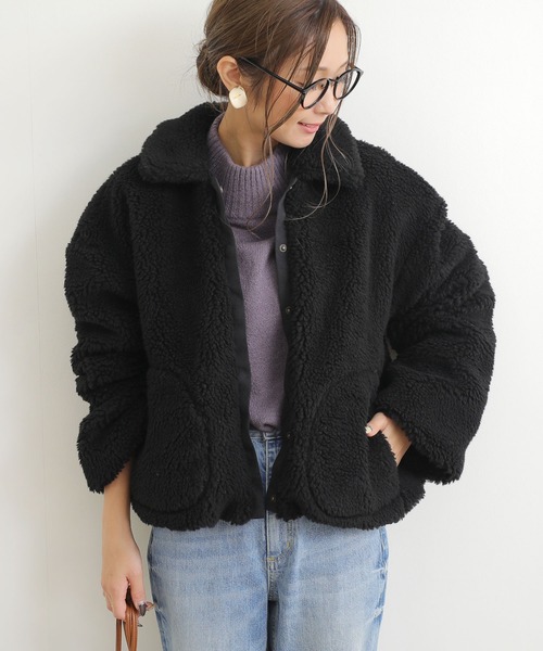 andme（アンドミー） ジャケット ブルゾン 襟付きシープ風ボアブルゾン