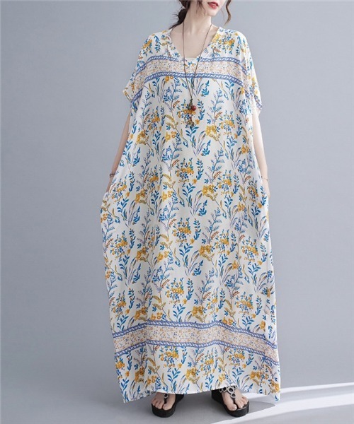 ワンピース 大柄プリント Vネックiラインロングワンピース Zozotown Paypayモール店 通販 Paypayモール