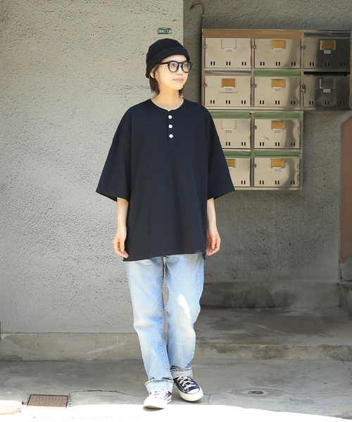 ルーズ ヘンリーネック Tシャツ 2色 ストリート 韓国 夏 cr9789 org.jpg