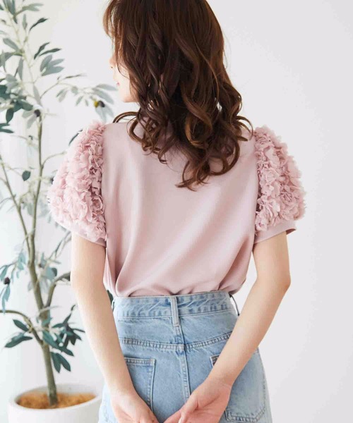 Myu tシャツ フラワーパフスリーブ トップス レディース