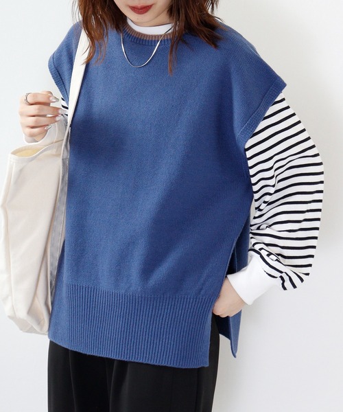 ベスト ジレ a.n.l ミドルゲージ配色ニットベスト レディース ベスト ジレ a.n.l ミドルゲージ配色ニットベスト レディース