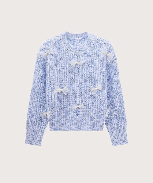 ニット セーター Mix Blue Mesh Ribbon Knit レディース