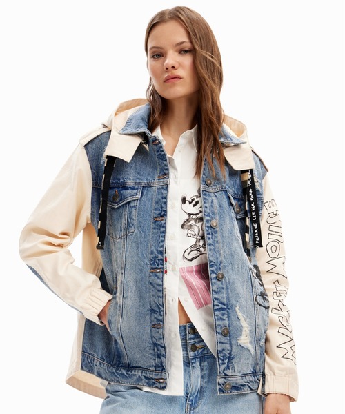 Desigual コート アウター ミッキーマウス デニム × スウェット