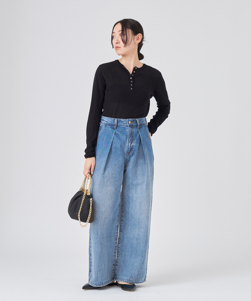 IENA パンツ デニム ジーンズ タックワイドデニム レディース