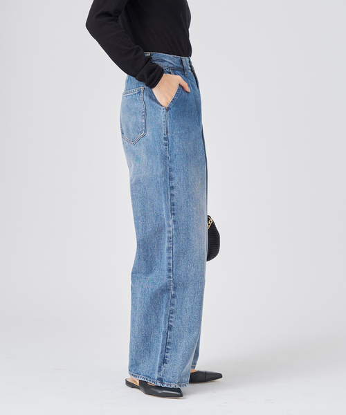 IENA パンツ デニム ジーンズ タックワイドデニム レディース