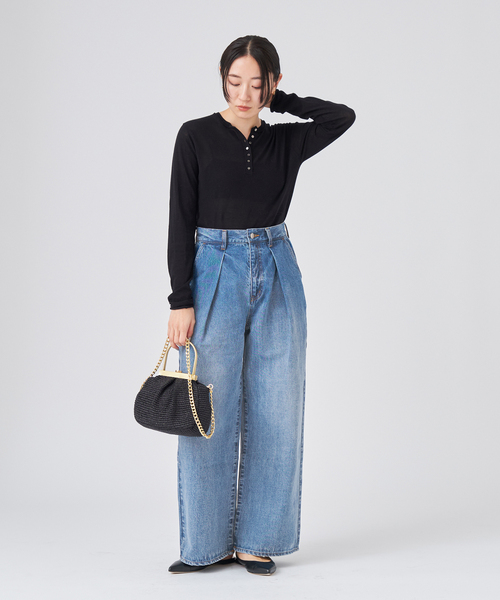 IENA パンツ デニム ジーンズ タックワイドデニム レディース