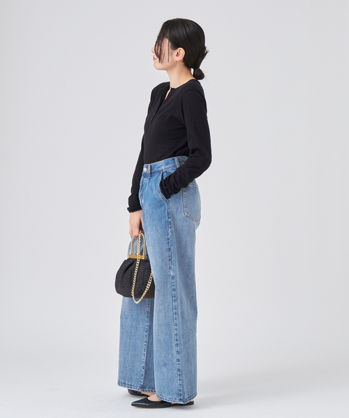 IENA パンツ デニム ジーンズ タックワイドデニム レディース