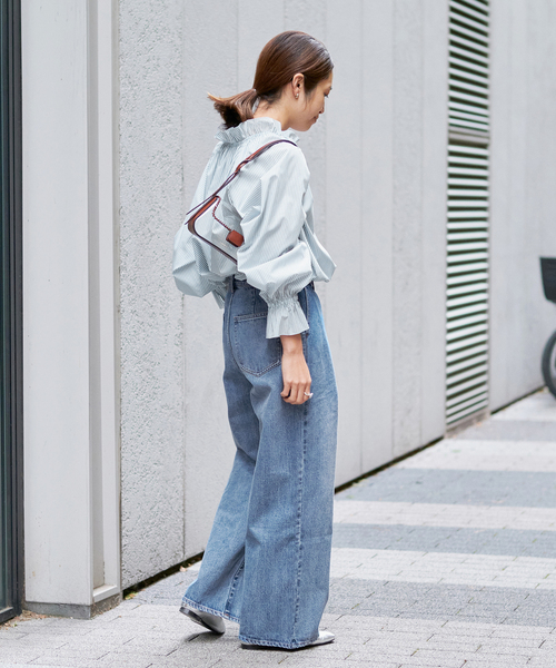IÉNA ワイドデニムパンツL IENA パンツ デニム ジーンズ タックワイドデニム レディース