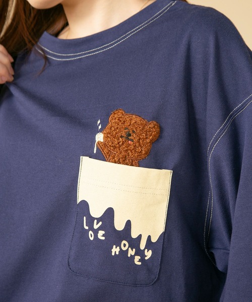 tシャツ 「LIVERY/ライブリー」　はちみつ大好きクマロンT　アニマルシリーズ レディース JEANS MATE tシャツ 「LIVERY/ライブリー」 はちみつ大好き