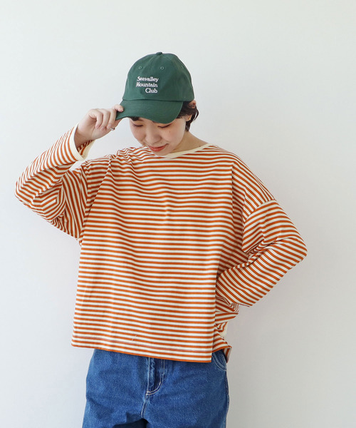tシャツ ボーダー配色バインダー BIGカットソー レディース