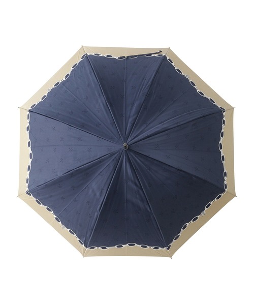 LANVIN 長傘 ネイビー/ベージュ　タグ付き、未使用 LANVIN en Bleu 傘 長傘 耐風 チェーン サテンプリント レディース