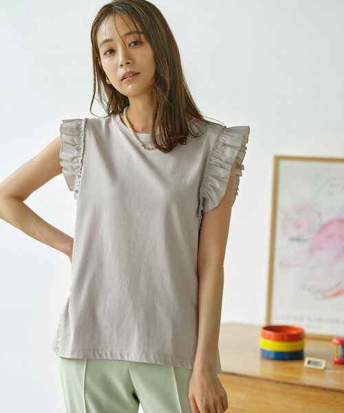 Jazzy-Jersey フリル袖Ｔシャツ 組曲 tシャツ Jazzy-Jersey フリル袖Tシャツ レディース