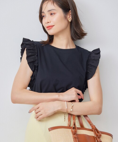 tシャツ Jazzy-Jersey フリル袖Ｔシャツ レディース 組曲 tシャツ Jazzy-Jersey フリル袖Tシャツ レディース