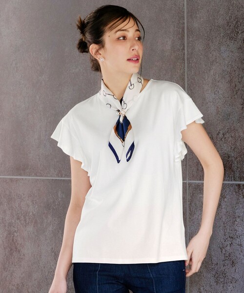 Tiaclasse tシャツ フリル袖ポンチプルオーバー レディース