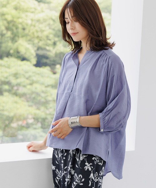 ❣️7IDconcepts❣️スキッパーブラウス❣️リネン❣️最終価格に❣️ NEWYORKER｜コットンリネンドビーストライプ 7分袖スキッパー