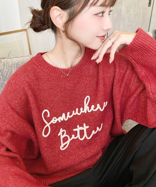 moment+ ニット セーター 6Gコードロゴ刺繍ニットプルオーバー