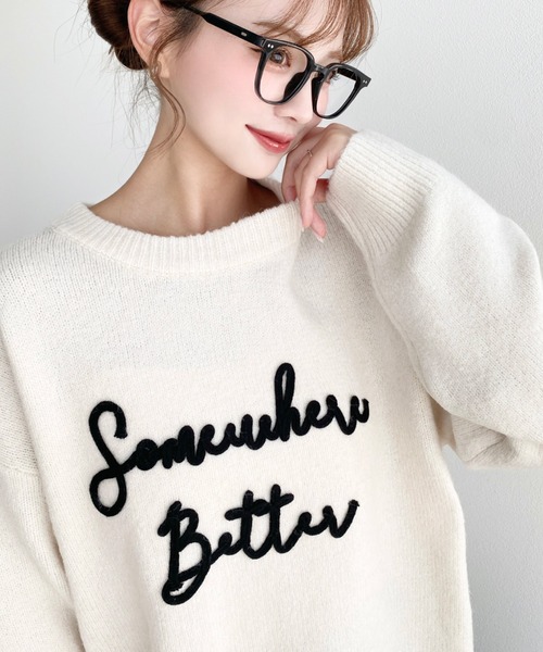 moment+ ニット セーター コードロゴ刺繍ニットプルオーバー
