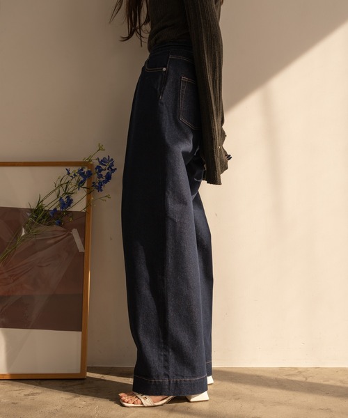 【MY TWIN】デニムブルー ワイドパンツ フロントタック AZUL BY MOUSSY | AZUL DENIM フロントタックワイドデニム