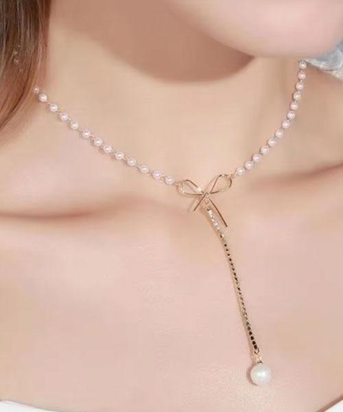 TONE SELECT GOODS ネックレス 「float」リボン モチーフ パール