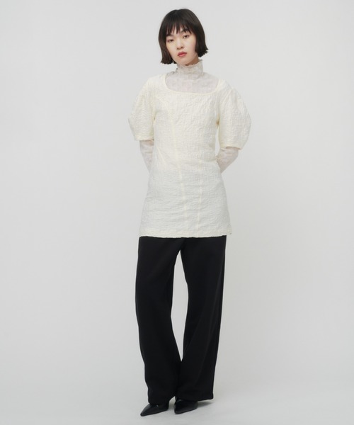 トップス SORIN Flocky Tulle Gathered Top THINGS THAT MATTER MONOGRAM FLOCKY PRINT TULLE TOPS