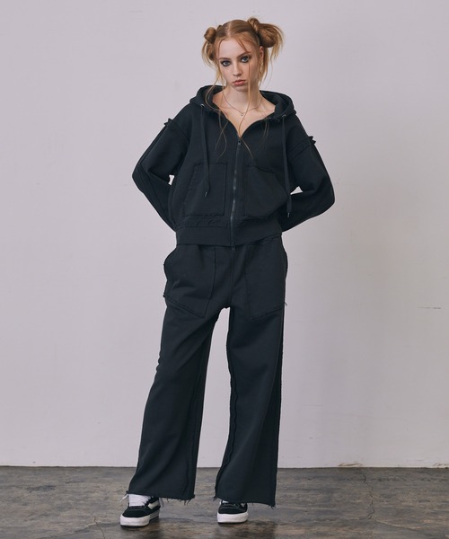 a2oブラック フード付きパーカー a2o パーカー 「a2o」カットオフスウェットパーカー メンズ レディース