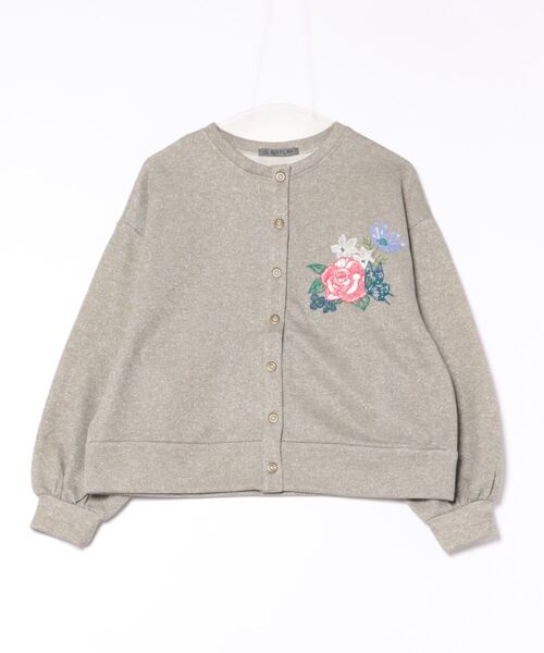 iS ScoLar カーディガン 543237:花と蝶の刺繍 ラメ裏毛 iS ScoLar カーディガン 543237:花と蝶の刺繍 ラメ裏毛