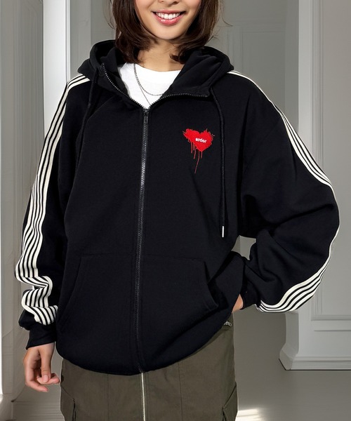Candlestick パーカー 萌え袖 ボリュームスリーブ ハート刺繍 ライン
