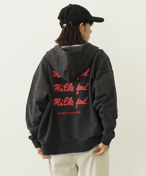 パーカー ジップアップパーカー ミルクフェド MILKFED EXTENDED ICING LOGO ZIP UP HOODIE レディース MILKFED. ミルクフェド EXTENDED ICING LOGO ZIP UP HOODIE
