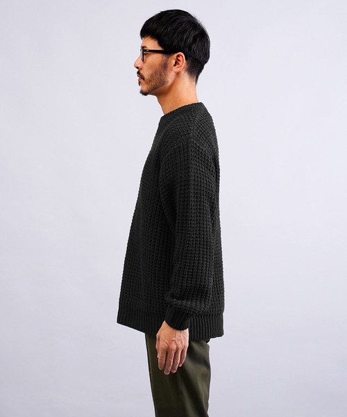 DG 黒 カシミヤ ワッフル編み クルーネック リブニット セーター JIGGYS SHOP（ジギーズショップ） セーター ニット ビッグワッフル編み