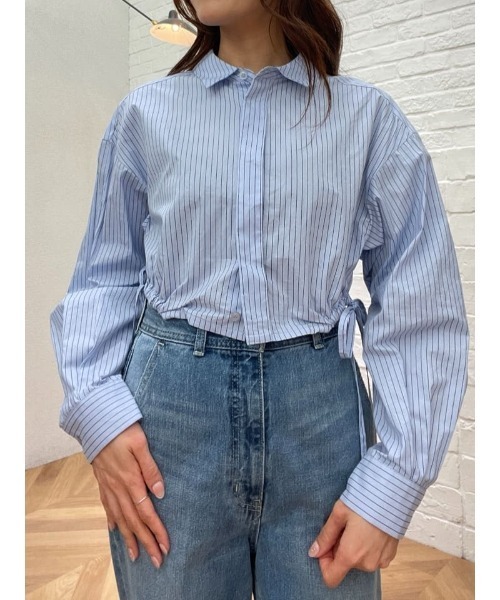 STYLEMIXER ギャザーショートブラウス　ブルー STYLEMIXER ギャザーショートブラウス ブルー - メルカリ