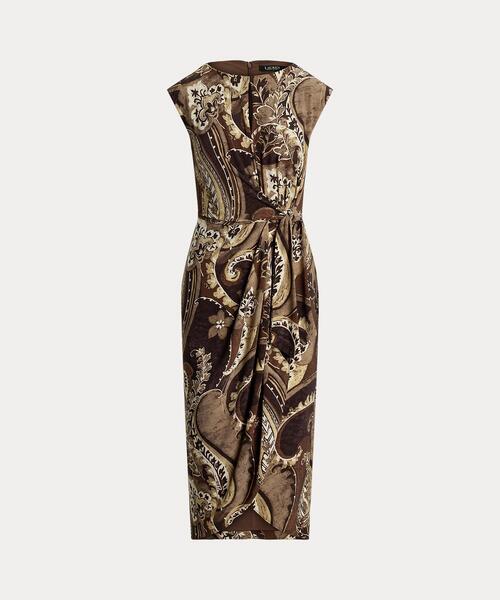 LAUREN RALPH LAUREN ★ ペイズリー柄 タイ リネン シャツドレス LAUREN RALPH ワンピース ペイズリー ストレッチ ジャージー