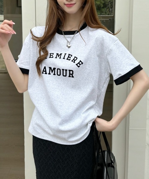 Ada. tシャツ 半袖 カレッジロゴ リンガー Tシャツ レディース