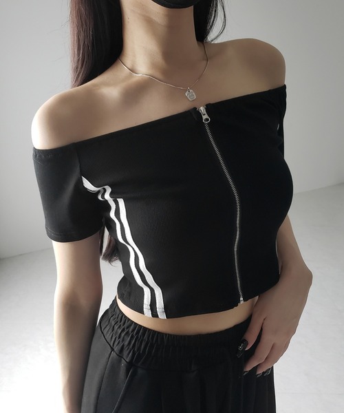 me+em select（ミームセレクト） tシャツ 半袖 ジップアップオフショル