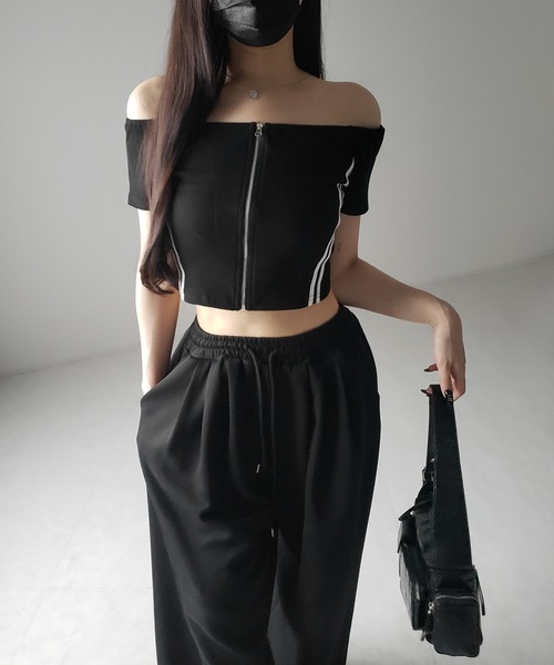 me+em select（ミームセレクト） tシャツ 半袖 ジップアップオフショル