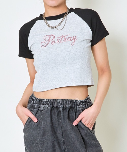 25116　ハイネック　花柄　黒　ラインストーン　ロゴ　Tシャツ　コットン　半袖 tシャツ 半袖ラインストーントップス レディース : ZOZOTOWN