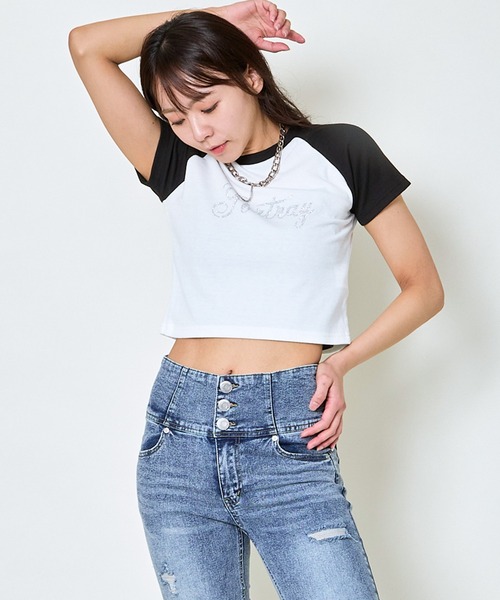 ビスチェ ラインストーン ショート丈 ミニ Tシャツ レディース