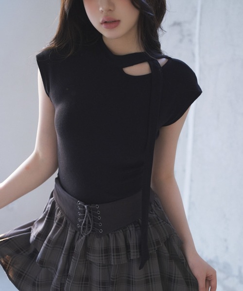 VEILA tシャツ 長めリボンカットソーTシャツ レディース : ZOZOTOWN