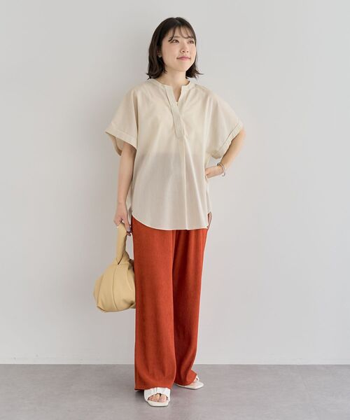Green Parks ブラウス シャツ 綿麻混フレンチスリーブスキッパー