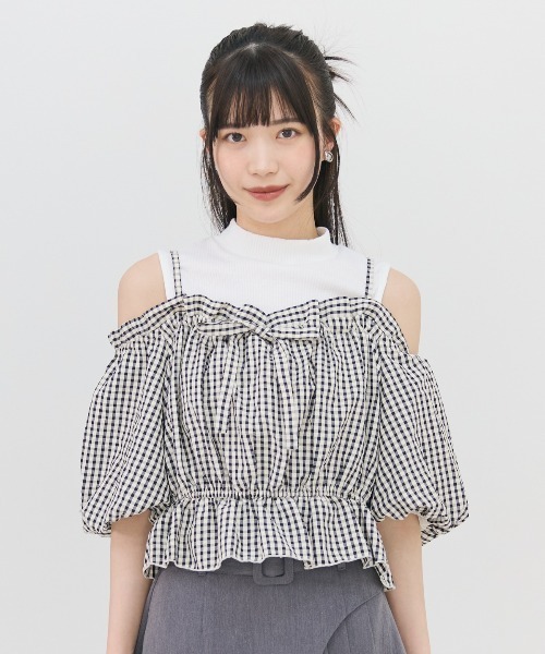 ブラウス シャツ オフショルブラウス×ノースリーブニット レディース
