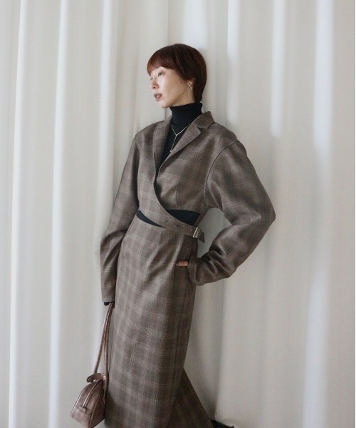 Ameri（アメリ） ワンピース WAIST CROSS CHECK DRESS : ZOZOTOWN