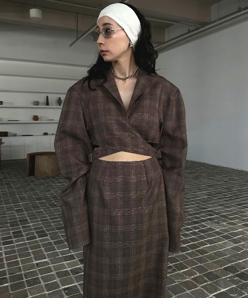 Ameri（アメリ） ワンピース WAIST CROSS CHECK DRESS : ZOZOTOWN