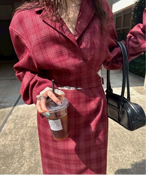 Ameri（アメリ） ワンピース WAIST CROSS CHECK DRESS : ZOZOTOWN